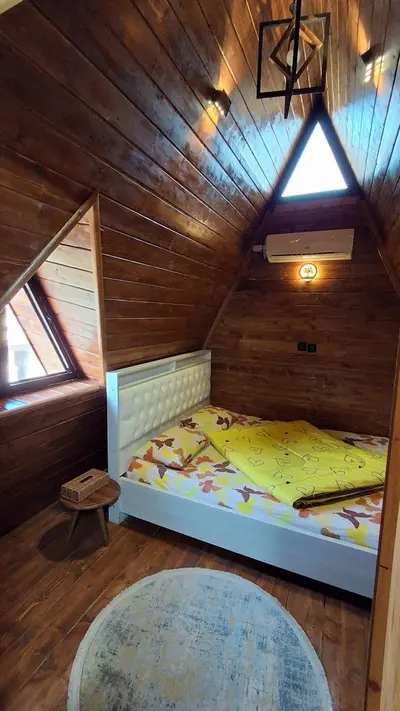 کلبه یک خوابه سوئیسی چوبی جکوزی دار پالم