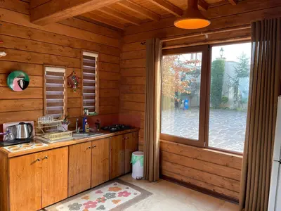 کلبه دوخوابه ساحلی چوبی استخردار آبگرم دلستان 2