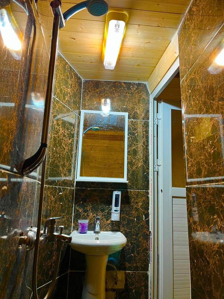 کلبه کلبه چوبی کنار برکه