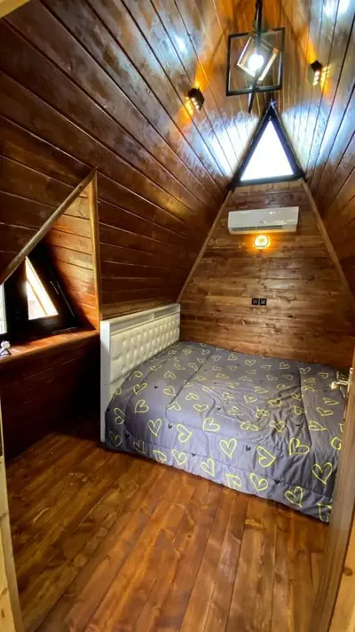 کلبه یک خوابه سوئیسی چوبی جکوزی دار پالم