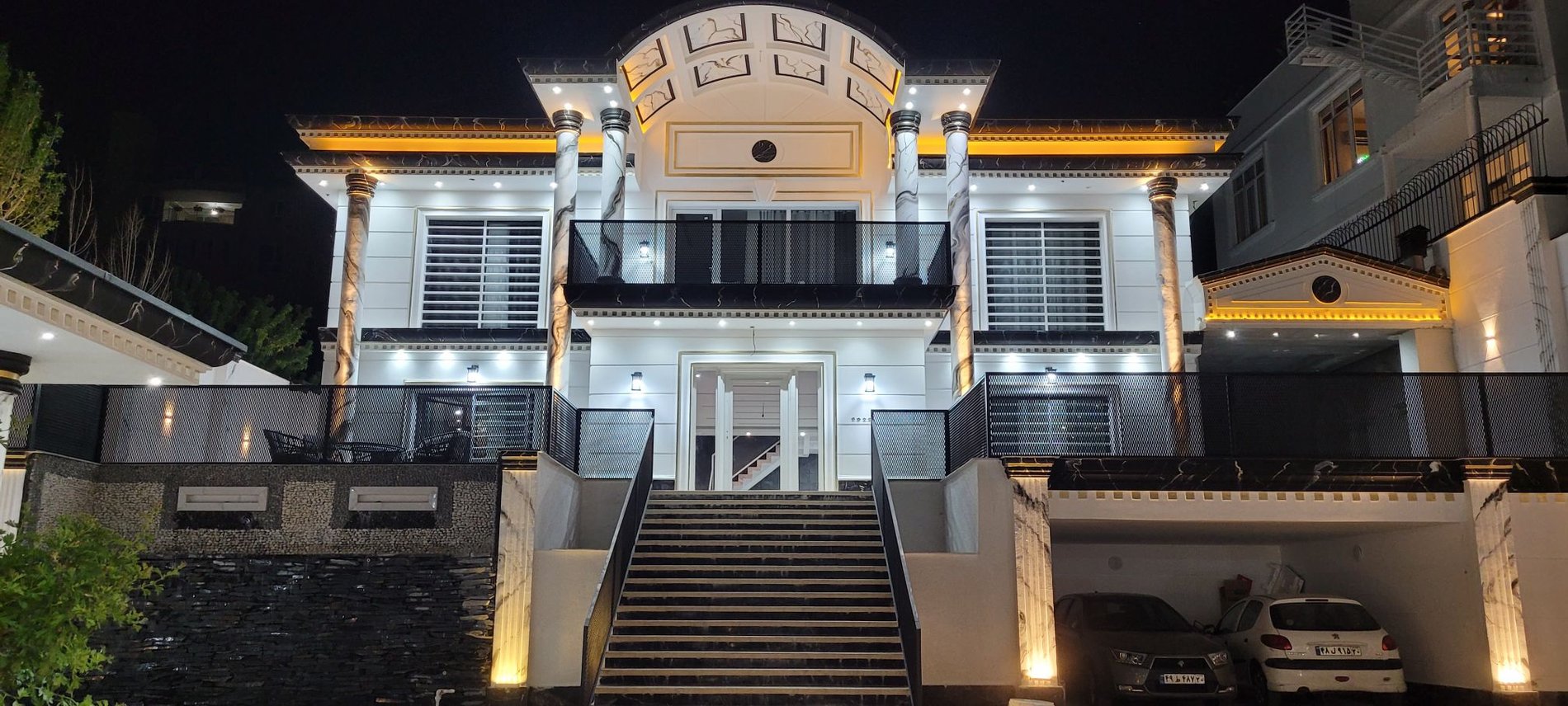 ویلا ویلای ۳ خوابه بهار پنجم - نمای ویلا ، پارکینگ و آبنما