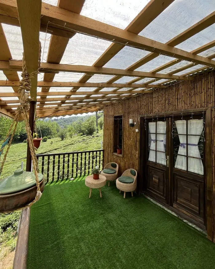 کلبه یک خوابه چوبی بامبو